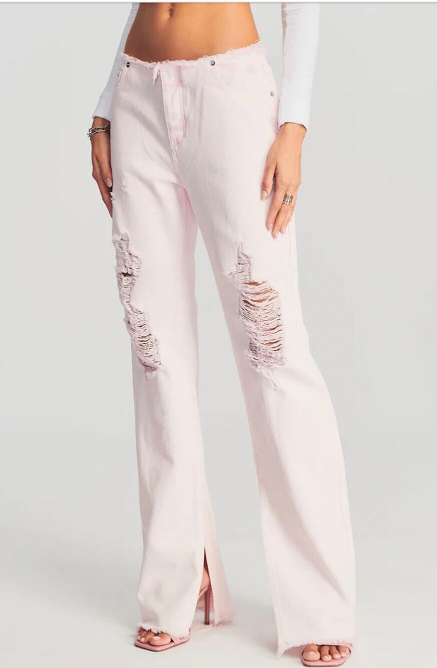 SER.OYA Womens 28 Pink Sia Distressed Mid Rise Straight Button Fly Jeans NWT
